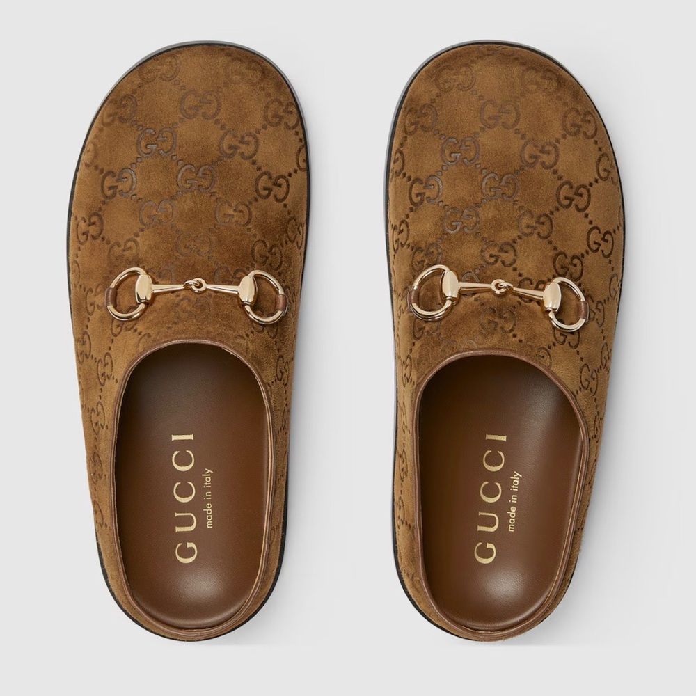 Gucci Brown Mules with Gold Accents